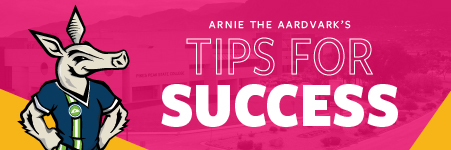 Arnie the Aardvark's Tips for Success - illustration of Arnie on pink background